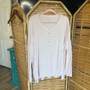 American Eagle Soft & Sexy Ribbed Henley Long Sleeve Top Cream Size XXL